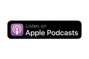 A rectangular badge with the Apple Podcasts logo and text that reads, "Listen on Apple Podcasts" on a black background.